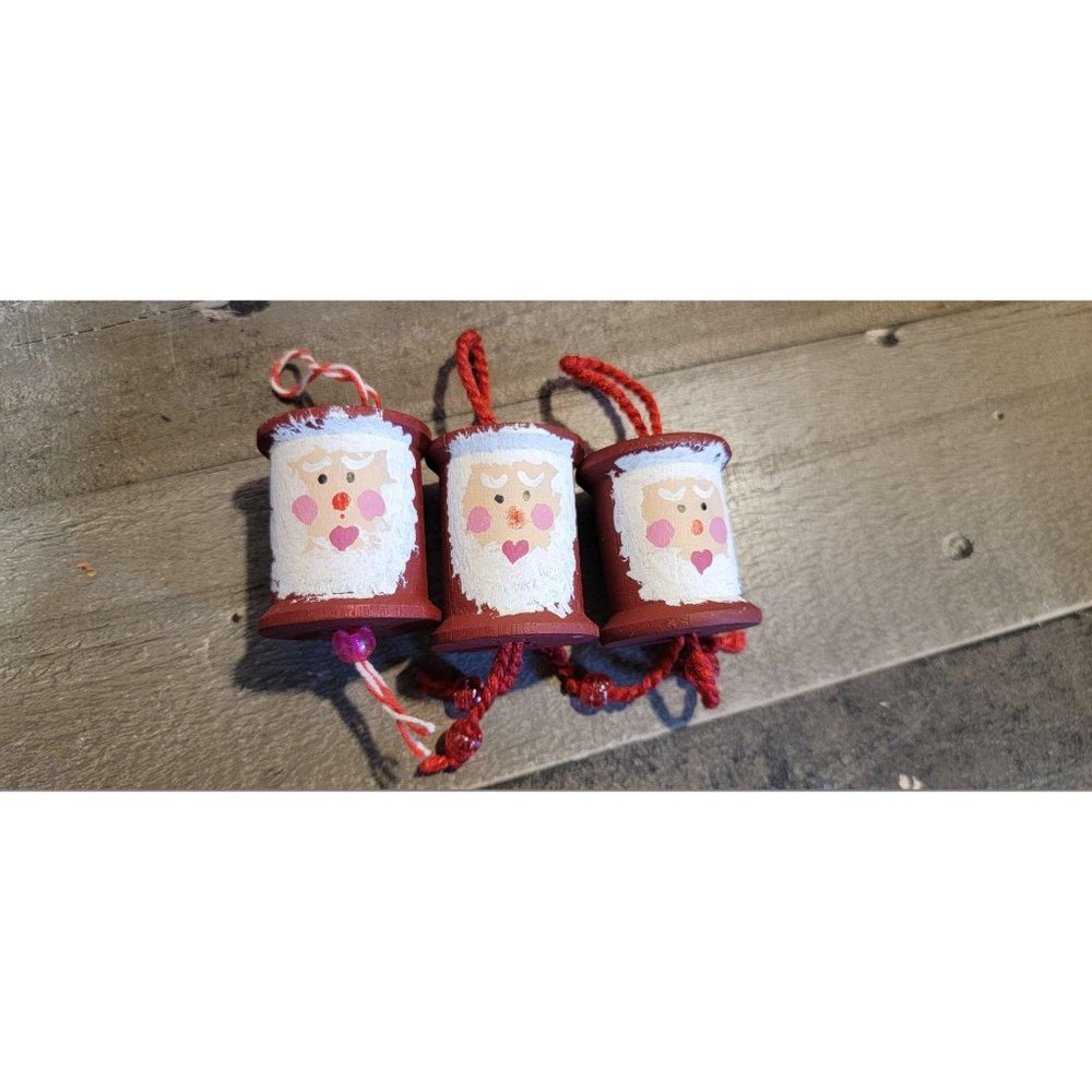Handmade Wooden santa Ornament Set of‎ 3 Xmas Holid